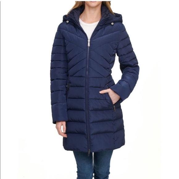 NWT Kenneth Cole Navy Blue Longer Puff Coat - Picture 8 of 8